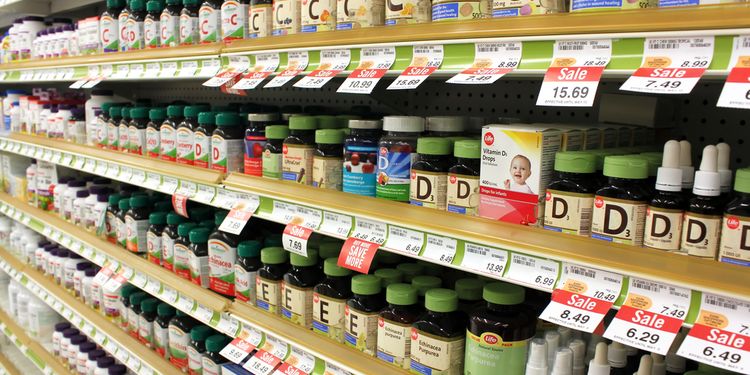 Photo of vitamin supplements on shelf